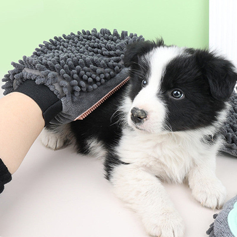 2-in-1 Pet Grooming Glove For Brushing, Massaging, Drying